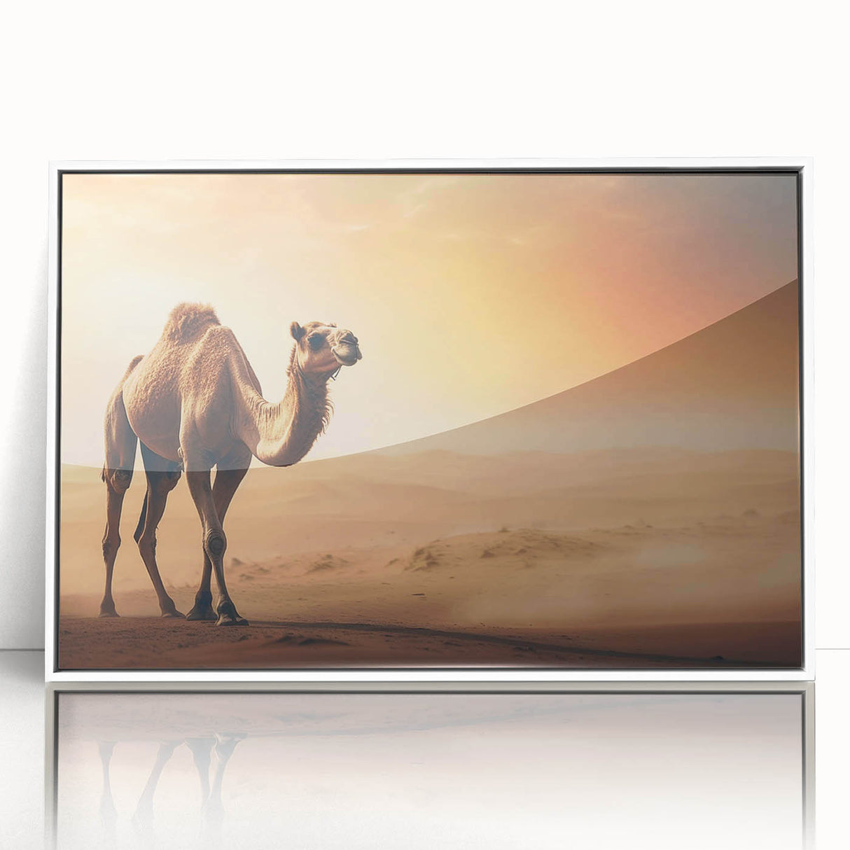 Framed acrylic wall art showcasing a detailed camel design, featuring earthy tones and intricate patterns, perfect for enhancing modern interior decor.