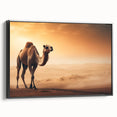 Framed wall art featuring a side view of a camel in a desert setting, showcasing intricate details and earthy tones, perfect for animal lovers and home decor enthusiasts.
