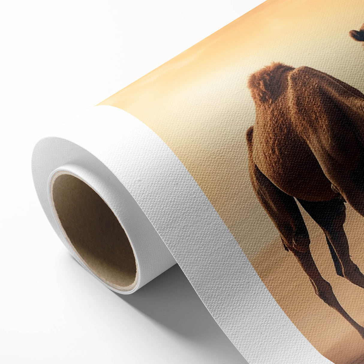 Camel design wall art on rolled canvas, showcasing vibrant colors and intricate patterns, perfect for decor in a nature-themed room. Ideal for animal lovers.
