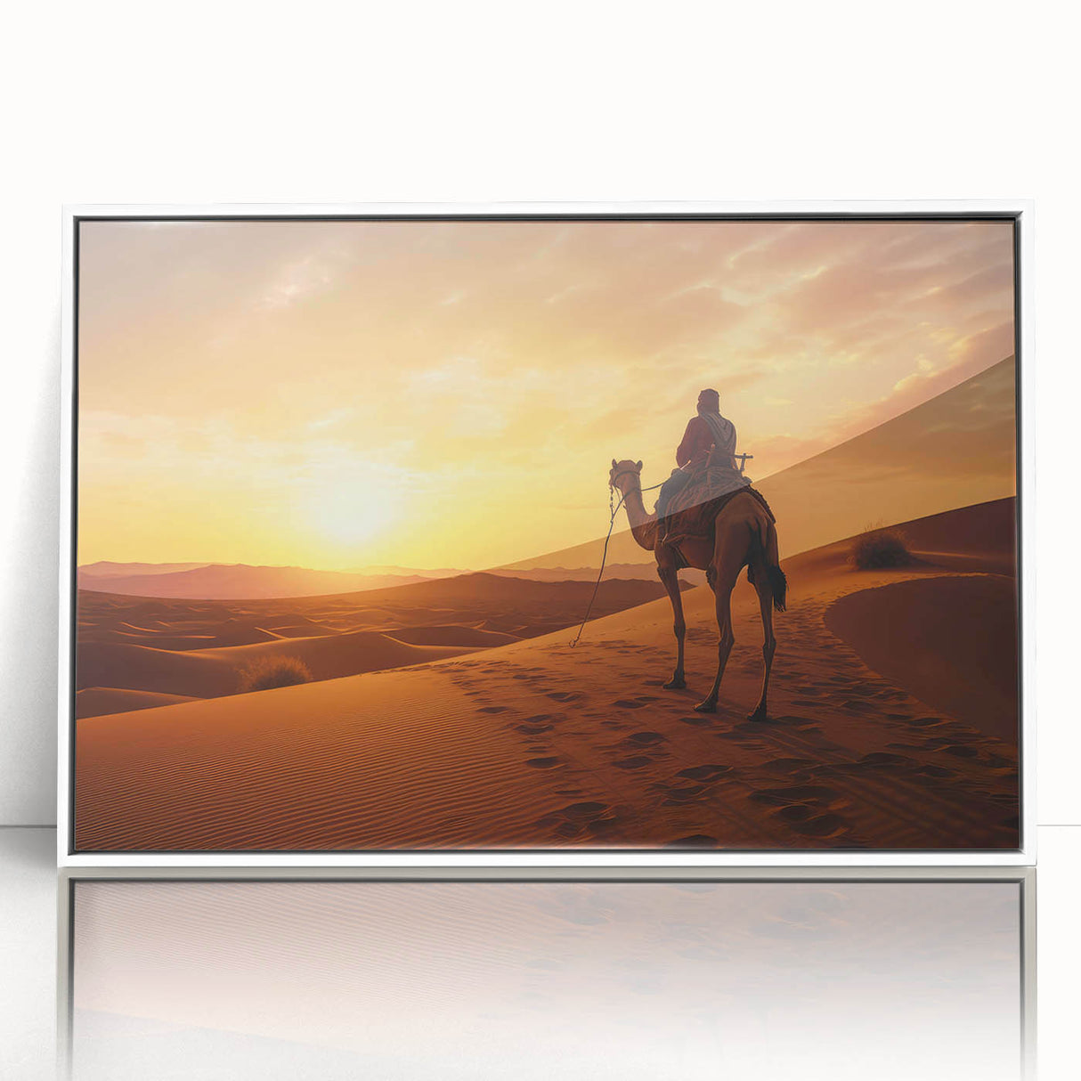 Framed wall art showcasing a distinct camel design from the Animals A Wild Life collection, featuring a white background and sleek acrylic finish, ideal for home decor.