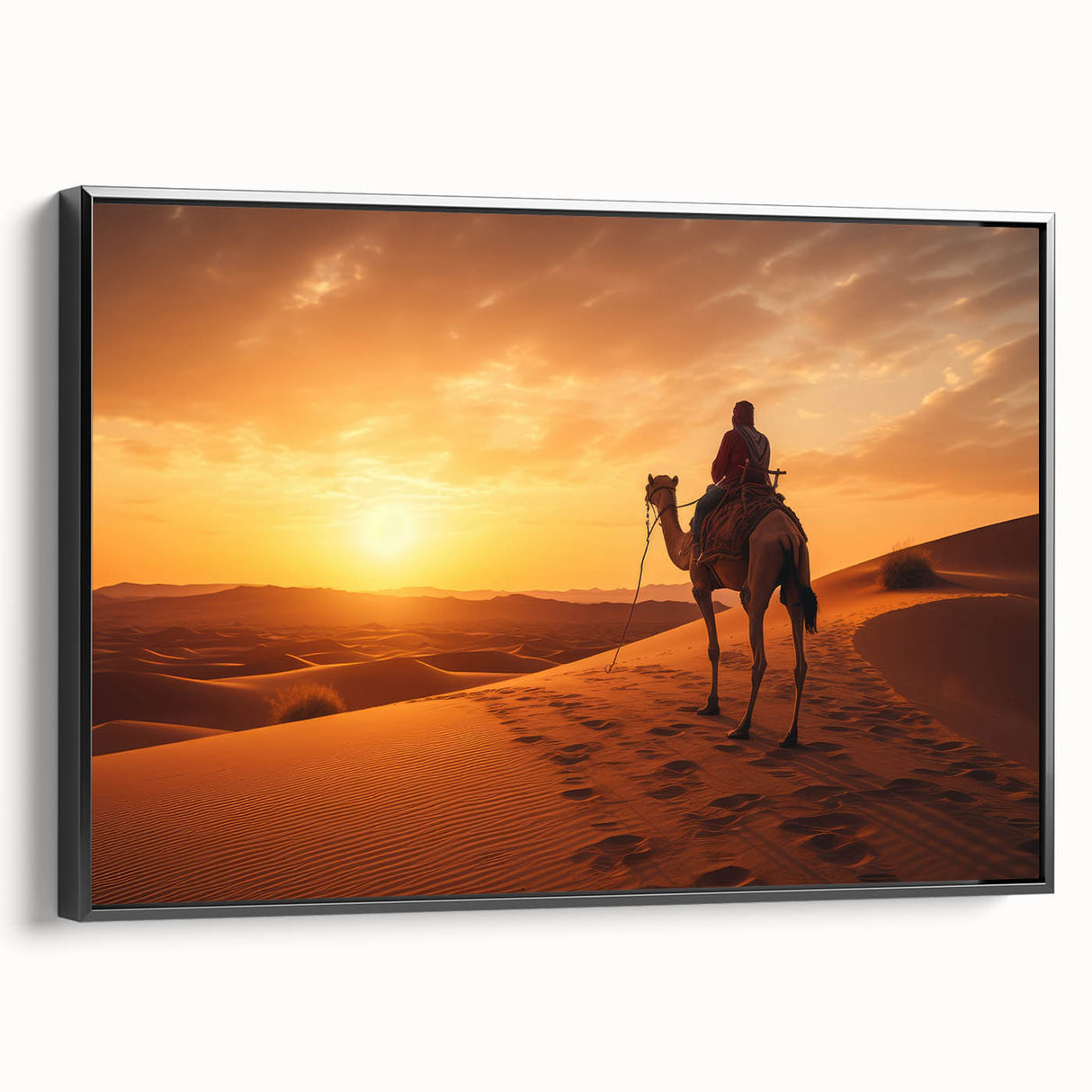 Framed wall art featuring a side view of a stylized black camel design, showcasing intricate details and textures, perfect for enhancing modern decor and animal-themed interiors.