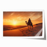 Colorful rolled wall art print featuring a majestic camel in a desert landscape, showcasing intricate details and vibrant hues, perfect for animal lovers and home decor enthusiasts.