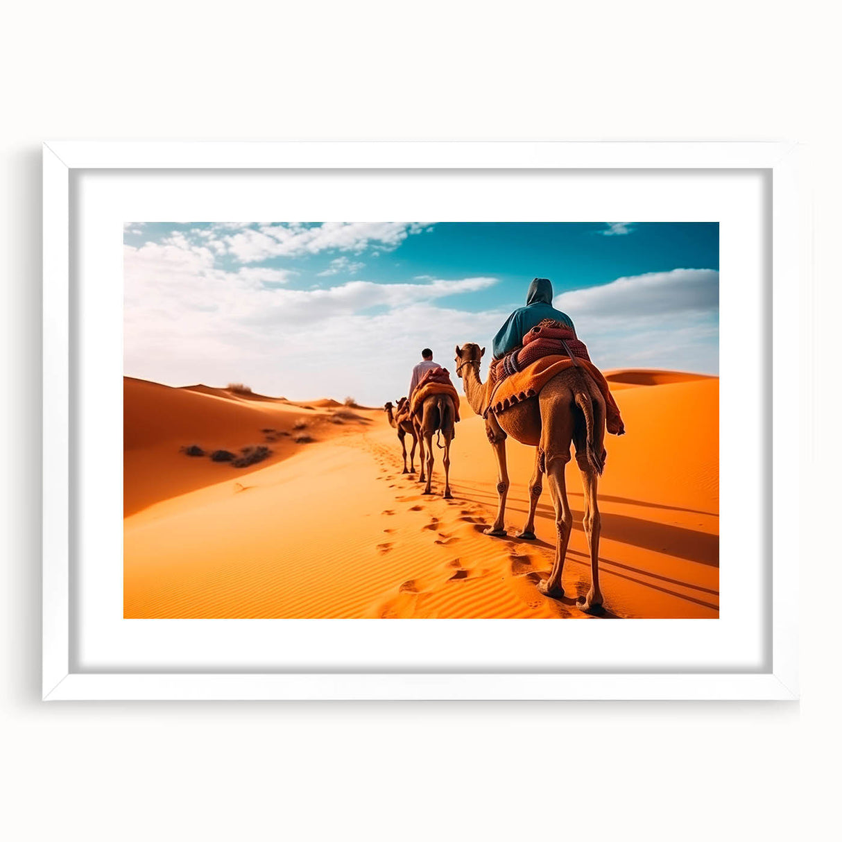 Framed wall art featuring a stylized camel design in a minimalist white frame, perfect for adding a touch of exotic beauty to any home décor. Ideal for animal lovers and art enthusiasts seeking unique wildlife-inspired pieces.