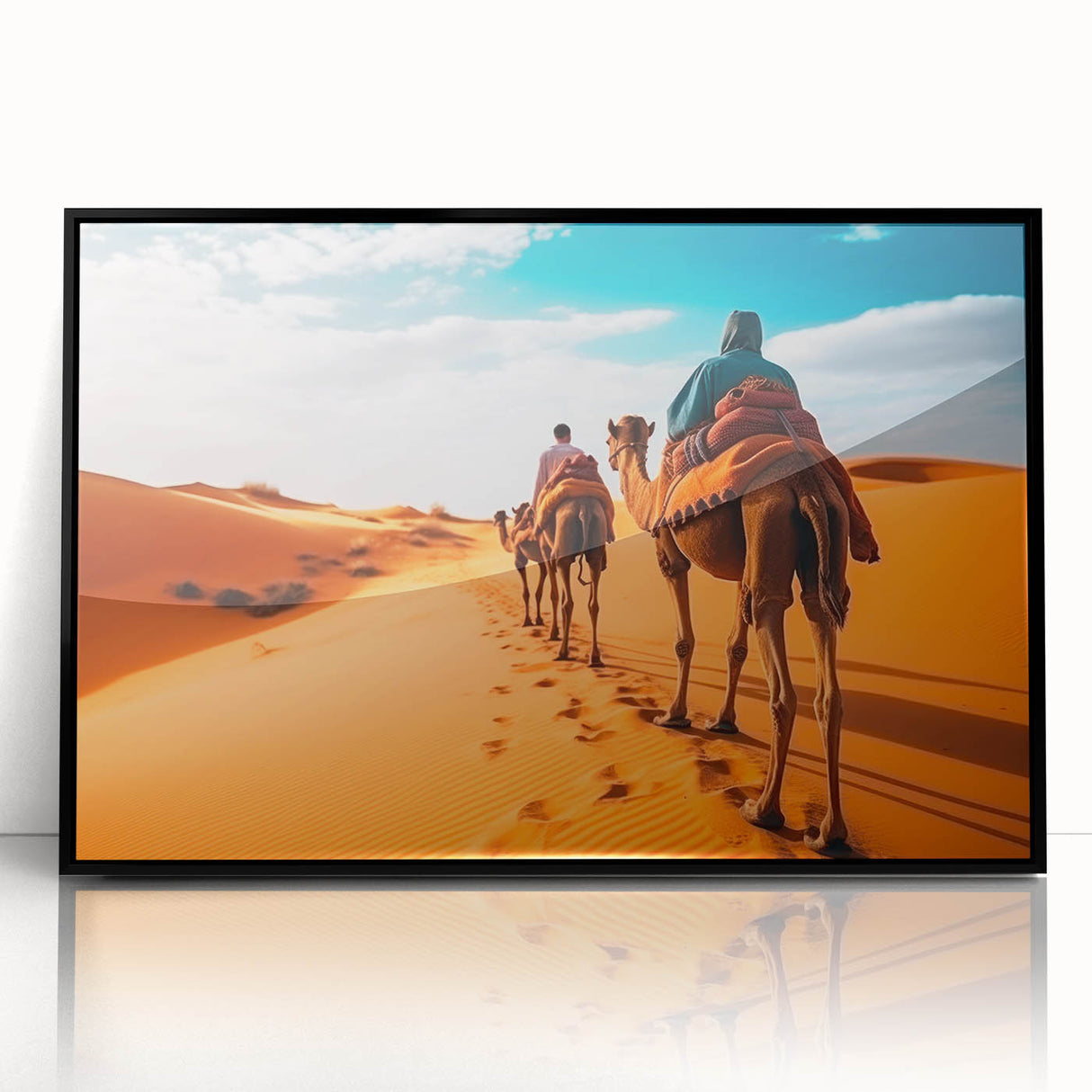 Framed wall art featuring a striking black camel design, showcasing intricate details and bold lines, ideal for enhancing modern home décor with an artistic flair.
