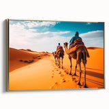 Framed canvas wall art depicting a side view of a gold-colored camel, showcasing intricate details and textures, perfect for animal lovers and decor enthusiasts.