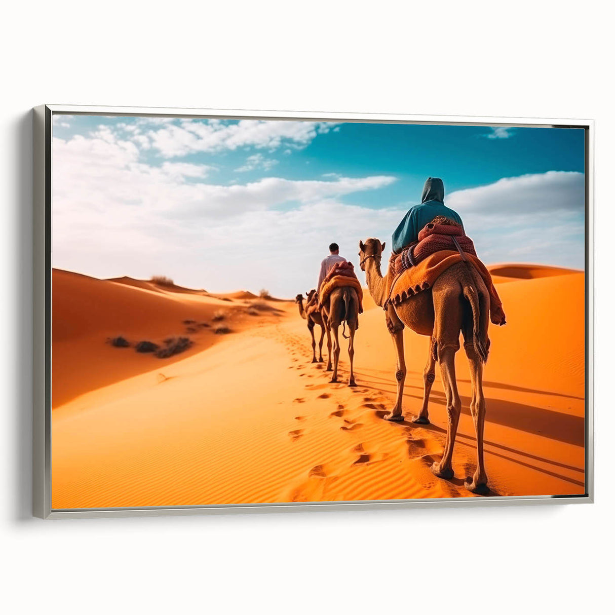 Framed wall art featuring a side view of a camel design, showcasing intricate details and a silver frame, perfect for adding a touch of exotic decor to modern interiors.