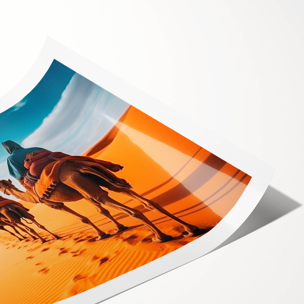 Camel wall art design featuring vibrant colors and intricate patterns, rolled and ready for display, perfect for enhancing any wildlife-themed decor.