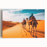 Front view of a stretched canvas wall art featuring a detailed design of a camel, showcasing earthy tones and intricate patterns, ideal for animal enthusiasts and home decor.