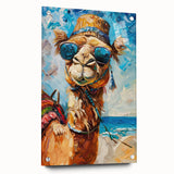 Side view of a camel wall art design on acrylic glass, featuring vibrant colors and intricate details, ideal for enhancing home decor with a wild life theme.