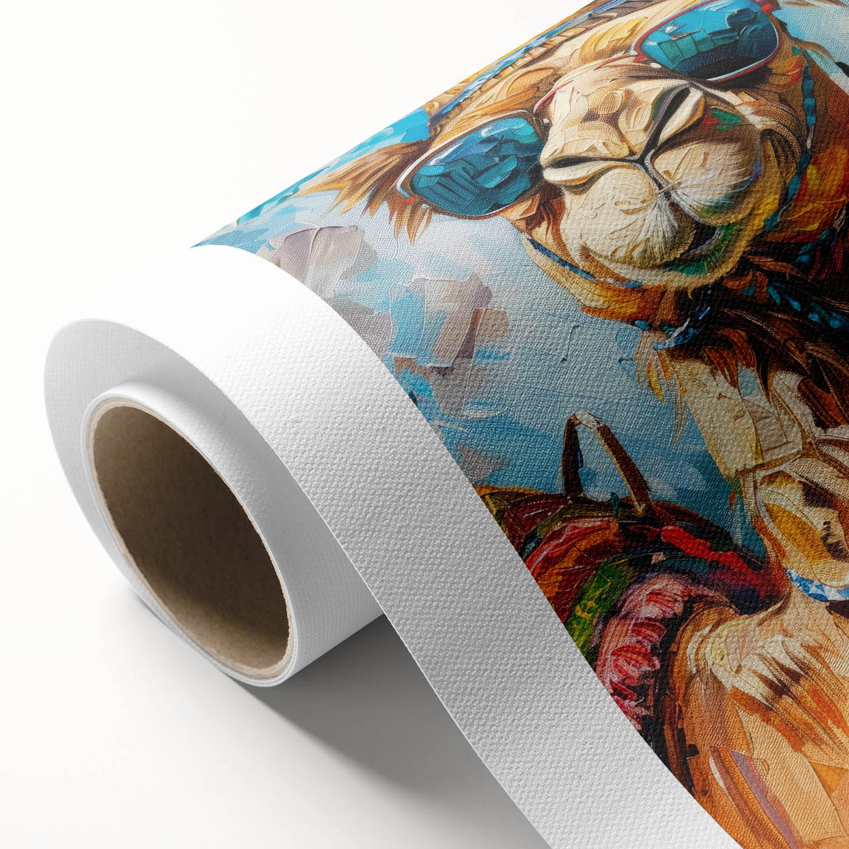 Elegant rolled canvas wall art featuring a vibrant camel design, showcasing intricate patterns and textures, ideal for enhancing home decor with a touch of wildlife elegance. Perfect for animal lovers and art enthusiasts seeking unique decor pieces.