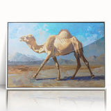 Framed wall art featuring a striking camel design from the "Animals of the Wild" collection, set against a white background, showcasing vibrant colors and intricate details, ideal for animal lovers and modern decor.