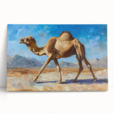 Stretched canvas wall art featuring a majestic camel design in earthy tones, perfect for adding a unique touch to wildlife-themed decor or safari-inspired interiors.