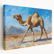 Stretched canvas wall art featuring a side view of a stylish camel design, showcasing earthy tones and intricate details, perfect for animal-themed decor.