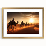 Front view of a framed wall art featuring a camel design in a gold frame with a mat, perfect for animal-themed decor in modern interiors. Ideal for enhancing living spaces.