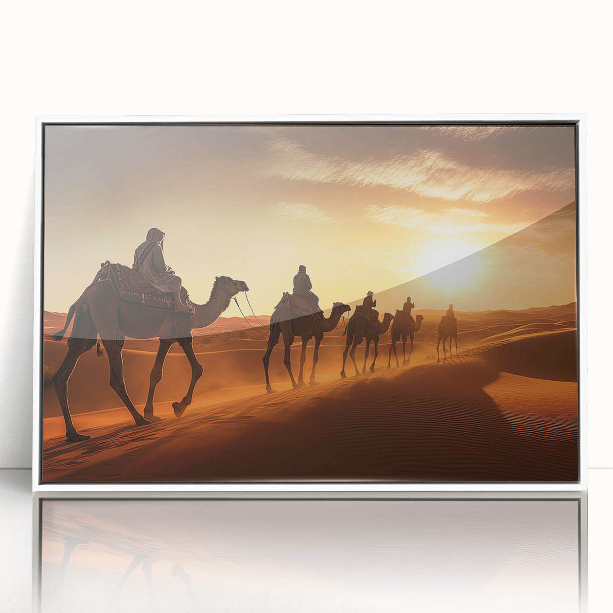 Framed wall art featuring a stylized camel design in vibrant colors, showcasing intricate details and a modern aesthetic, perfect for animal lovers and home decor enthusiasts.