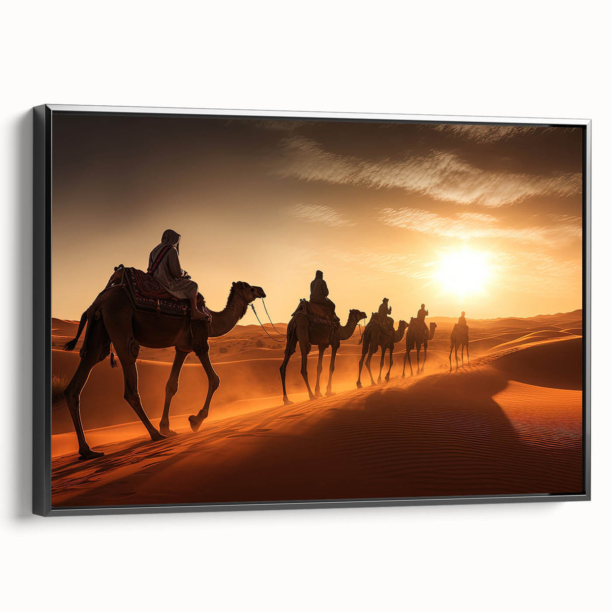 Framed wall art featuring a side view of a camel design from the "Animals of the Wild" collection, showcasing intricate details and a sleek black frame. Perfect for animal lovers and home decor enthusiasts.
