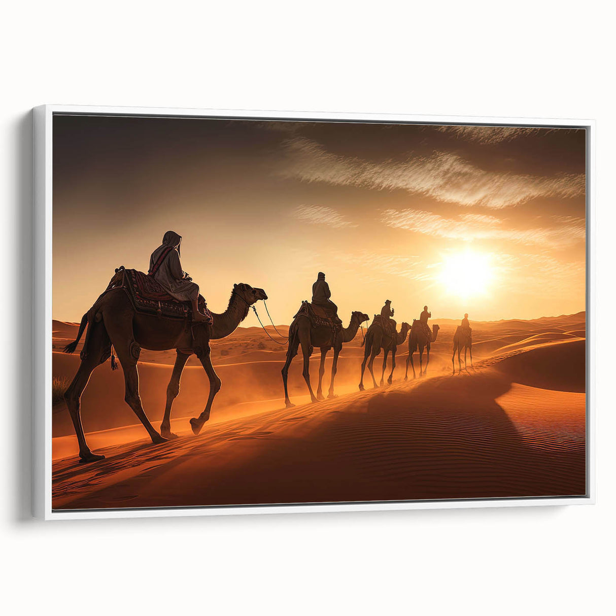 Framed canvas wall art featuring a side view of a stylized camel design, showcasing earthy tones and intricate patterns, perfect for enhancing modern decor.