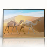 Framed acrylic wall art featuring a front view of a golden camel design, showcasing intricate details and vibrant colors, perfect for animal lovers and home decor enthusiasts.