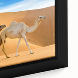 Close-up of a framed canvas wall art featuring a detailed design of a camel in a natural setting, showcasing earthy tones and intricate textures, ideal for wildlife enthusiasts.