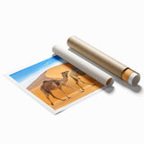 Vibrant wall art print featuring a stylized camel design, showcasing intricate patterns and earthy tones, perfect for adding a touch of wildlife decor to any space.