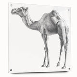 Side view of a camel design wall art piece from the "Animals: A Wild Life" collection, featuring vibrant acrylic glass and decorative pins, perfect for home decor.