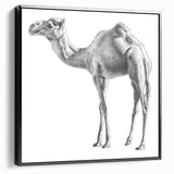 Framed wall art showcasing a side view of a black camel design, highlighting intricate details and textures, perfect for animal-themed decor.