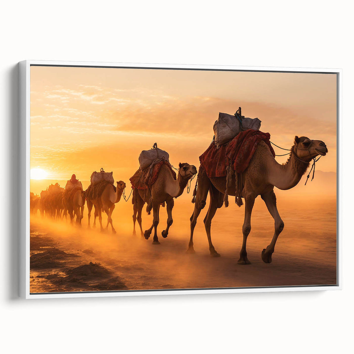 Framed canvas wall art showcasing a side view of a camel in a minimalist white design, perfect for enhancing modern home decor and animal-themed interiors.