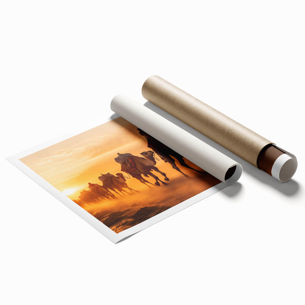 Camel-themed wall art design showcasing a vibrant, realistic illustration of a camel in a desert landscape, perfect for enhancing home décor and wildlife-themed spaces.