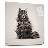 Acrylic glass wall art displaying a stylized cat design from a wildlife collection, featuring vibrant colors and sharp details, showcased with decorative pins.