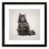 Black-framed wall art featuring a whimsical cat design, showcasing vibrant colors and playful details, perfect for animal lovers and modern home decor.