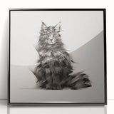 Framed wall art featuring a stylized black cat design, showcased in a sleek black frame with acrylic front, perfect for modern decor enthusiasts.