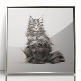 Framed wall art featuring a stylish cat design in vibrant colors, showcased in a sleek silver frame, perfect for animal lovers and modern home decor.