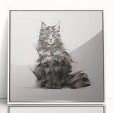 Framed wall art featuring a whimsical cat design on a white background, showcasing vibrant colors and intricate details, perfect for animal lovers' decor.
