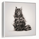 Framed canvas wall art featuring a whimsical cat design in a white frame, showcasing vibrant colors and playful details, ideal for modern home decor.