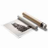 Colorful wall art print featuring a whimsical cat design, showcasing intricate patterns and vibrant colors, rolled for easy framing and display. Perfect for animal lovers and modern decor.