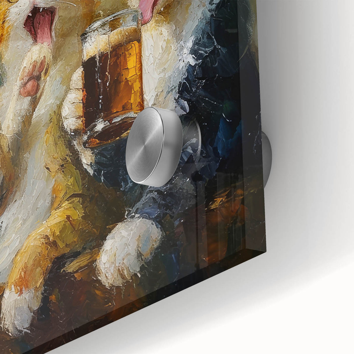 Close-up of a vibrant acrylic wall art piece featuring a wild cat design, showcasing intricate details and rich colors, perfect for animal lovers and home decor.