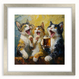 Silver-framed wall art featuring a whimsical cat design from the "Animals A Wild Life" collection, showcasing vibrant colors and playful details, perfect for animal lovers.