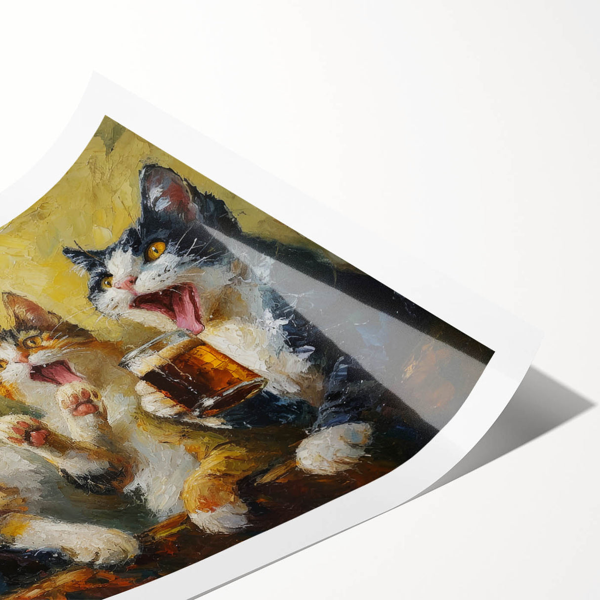Vibrant wall art print featuring a playful cat design, perfect for animal lovers, showcasing bold colors and whimsical patterns, ideal for home decor.