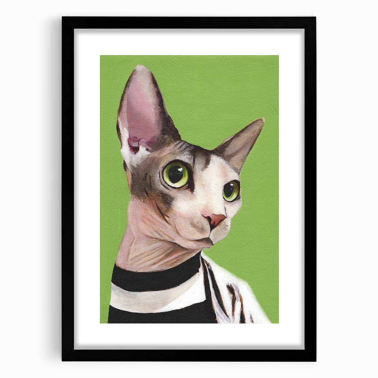 Framed wall art collection showcasing a wild cat design with a black mat, perfect for animal lovers and home decor enthusiasts, highlighting its elegant presentation.