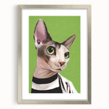 Framed wall art collection showcasing a sleek silver frame with a mat, featuring a whimsical cat design that captures playful wildlife essence, perfect for home decor.