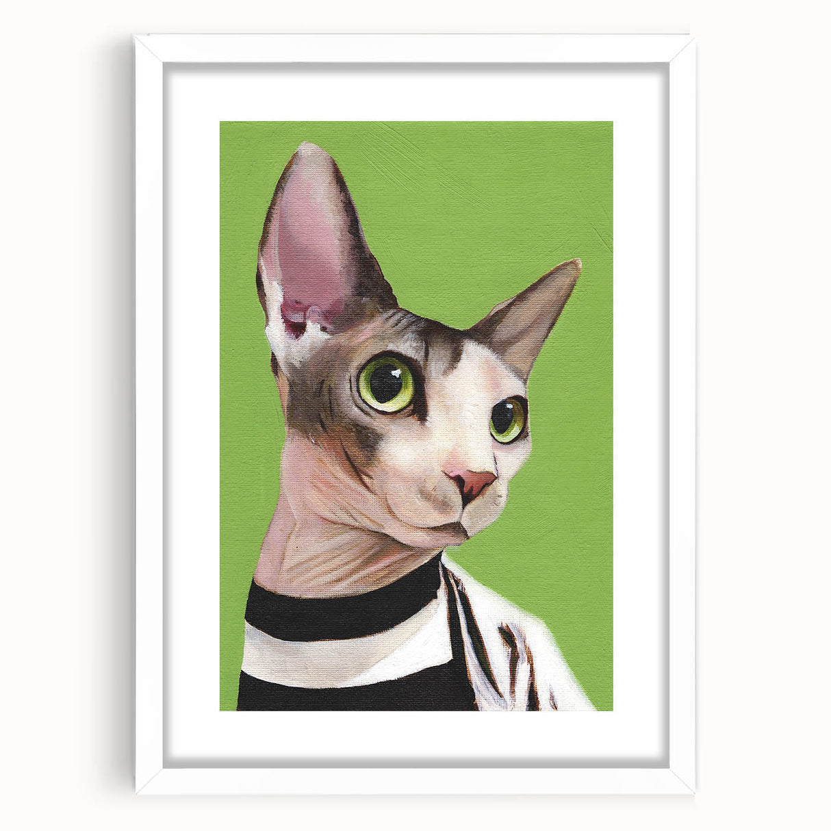 Framed wall art featuring a whimsical cat design from a wildlife collection, set against a white mat and frame, perfect for animal lovers' home decor.