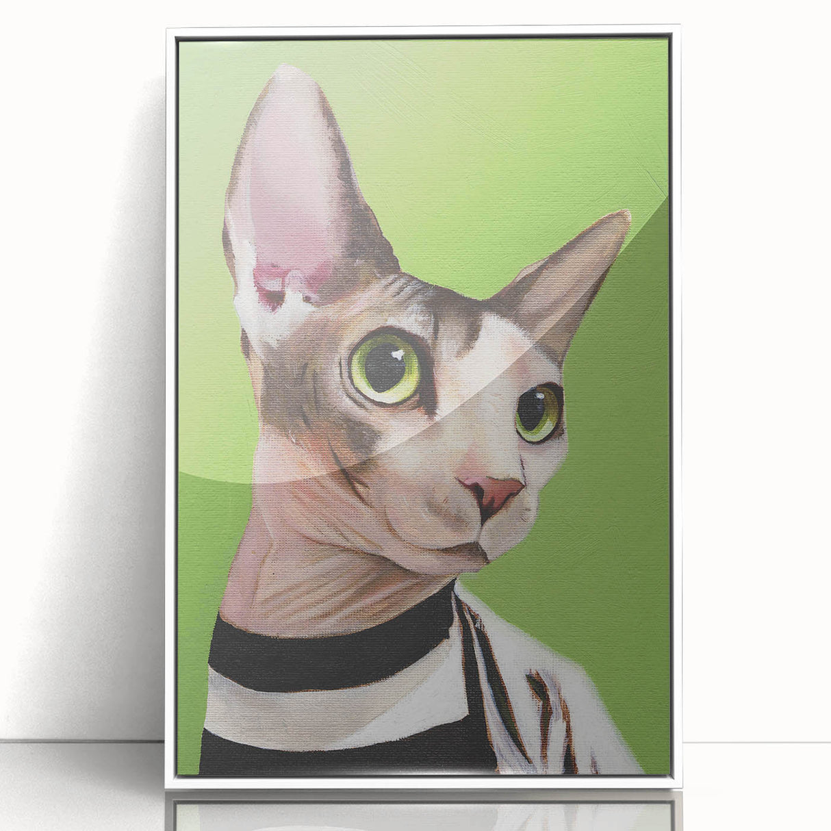 Framed wall art featuring a whimsical cat design in a vibrant color palette, showcasing playful and artistic elements, perfect for animal lovers’ decor.