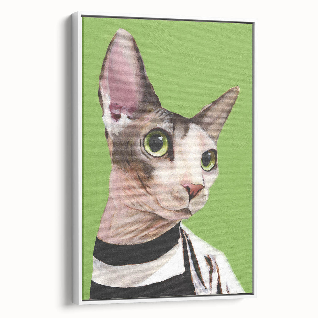 Framed canvas wall art featuring a colorful abstract cat design, showcasing vibrant colors and intricate details, perfect for modern home decor.