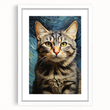 Framed wall art featuring a wild cat design with a white mat, showcasing intricate details and vibrant colors, perfect for animal lovers and modern decor.