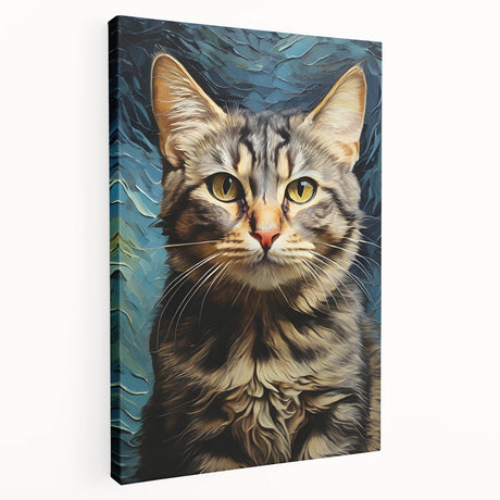 Stretched canvas wall art featuring a vibrant wild cat design, showcasing intricate details and bold colors, perfect for nature-themed decor in living spaces.