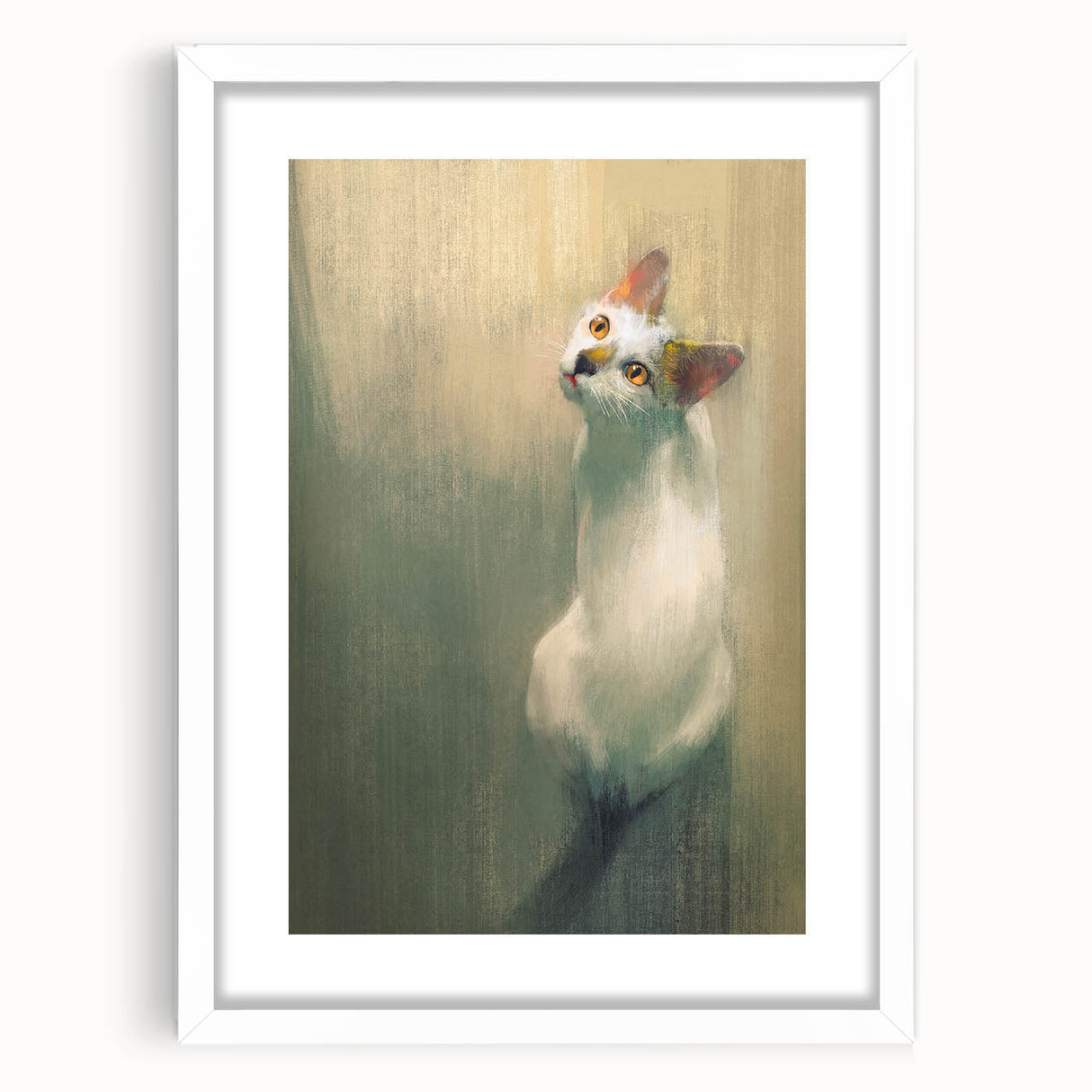 Framed wall art featuring a whimsical cat design from the Animals A Wild Life collection, displayed with a white mat, enhancing any modern decor.