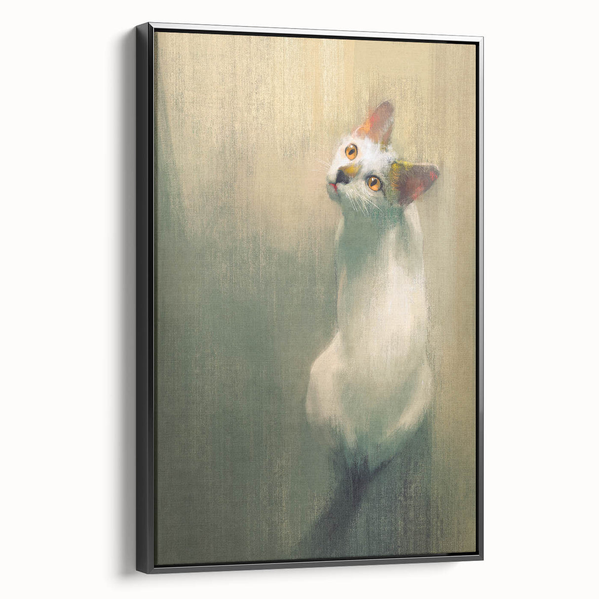 Framed canvas wall art showcasing a sleek black cat design, set against a minimalist background, perfect for modern home decor enthusiasts.