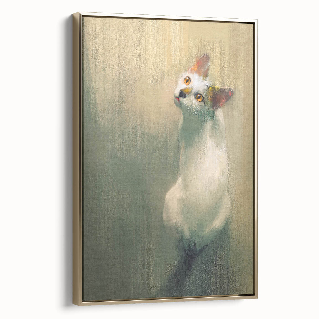 Framed canvas wall art featuring a stylish cat design from the "Animals A Wild Life" collection, showcasing intricate details and a gold frame, perfect for modern decor.
