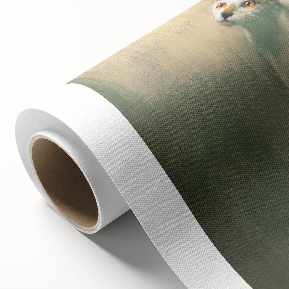 Rolled canvas showcasing a vibrant wild cat design in a colorful, artistic style, ideal for animal lovers and home decor enthusiasts, packaged securely for delivery.