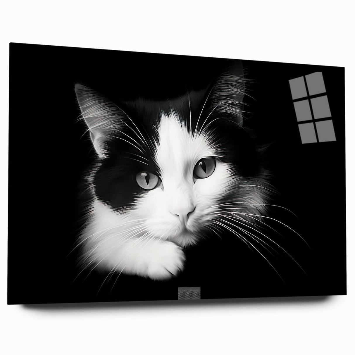 Acrylic glass wall art featuring a playful cat design from the 'Animals A Wild Life' collection, displayed in a side view, showcasing vibrant colors and intricate details, perfect for adding a whimsical touch to any room.